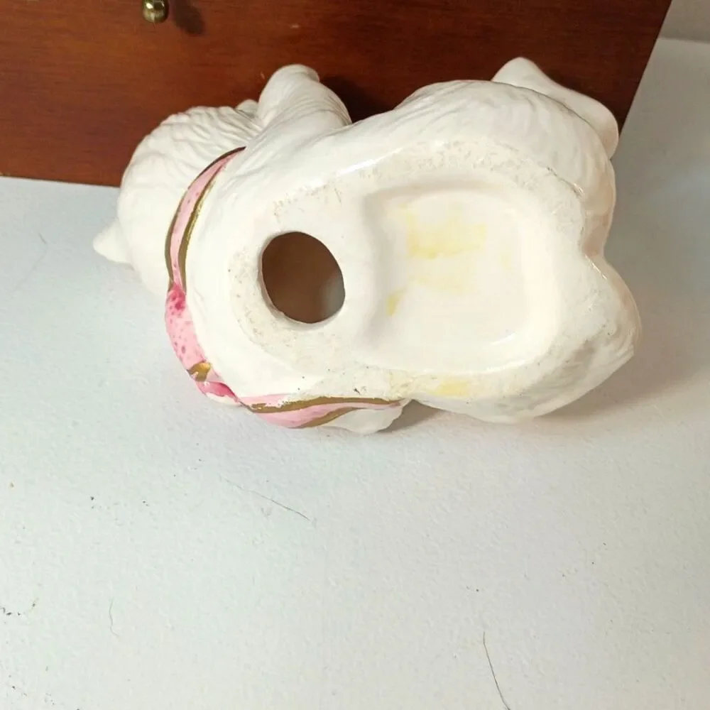 Ceramic Figurine Set White Persian Kittens adorned with pink ribbon collars~VTG~